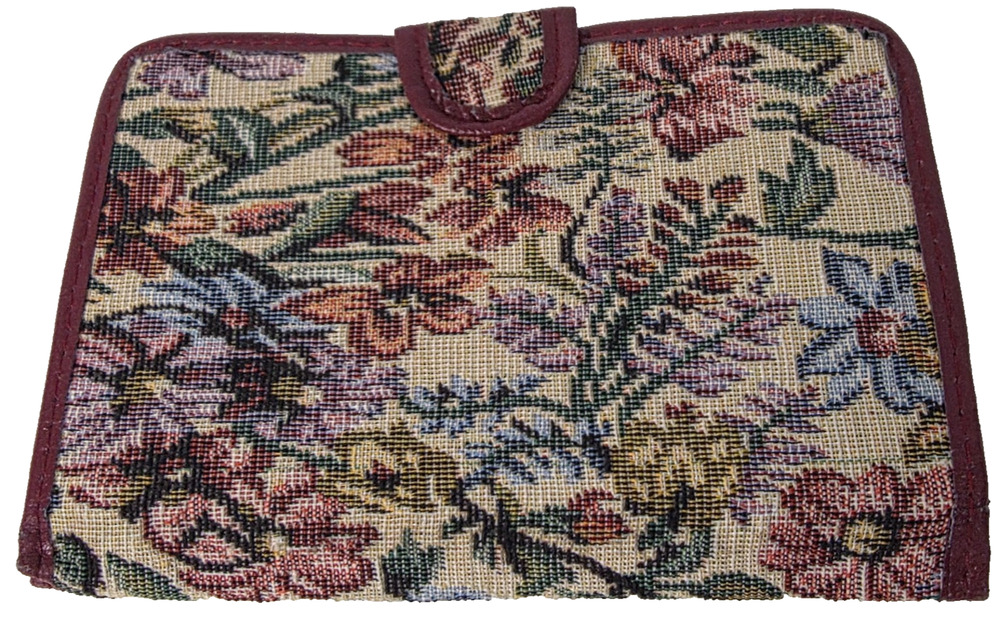 Floral Tapestry Mini Photo Album Brag Book Burgundy Snap Clear Sleeves